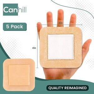 Canhill CANIFOAM Silicone Foam Dressing with Border 4"x4" 5 Packs Sterile Exp/27